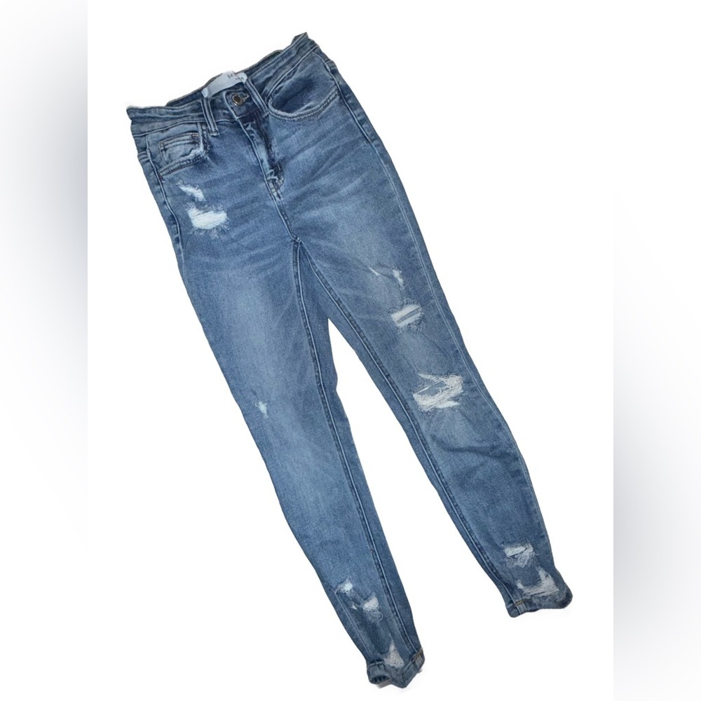 Bridge by GLY Elliott High Rise Skinny Jeans chewed hem Distressed Size 24 - Picture 3 of 8